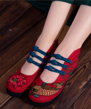 Rot bestickte asymmetrische Design Schnallenriemen Ballerinas Schuhe