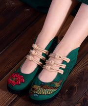 Red Embroideried Asymmetrical Design Buckle Strap Ballet Flats Shoes