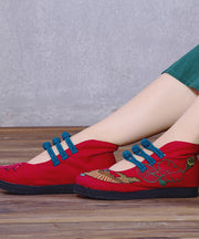 Red Embroideried Asymmetrical Design Buckle Strap Ballet Flats Shoes