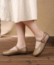 Red Flat Feet Shoes Buckle Strap Flats - SooLinen