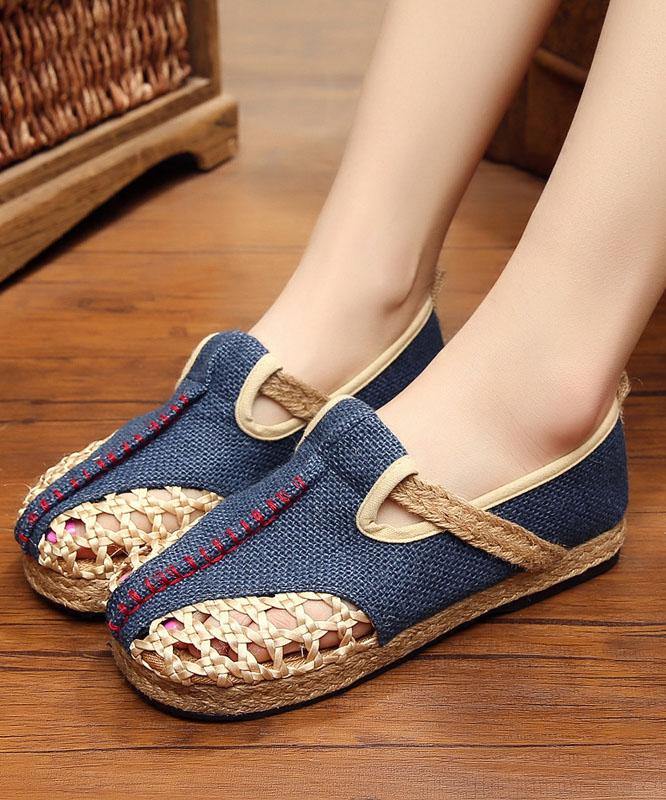 Red Flat Feet Shoes Linen Fabric Casual Hollow Out Flats - SooLinen