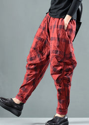 Red Plaid Patchwork Fine Cotton Filled Pants Winter