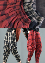 Red Plaid Patchwork Fine Cotton Filled Pants Winter