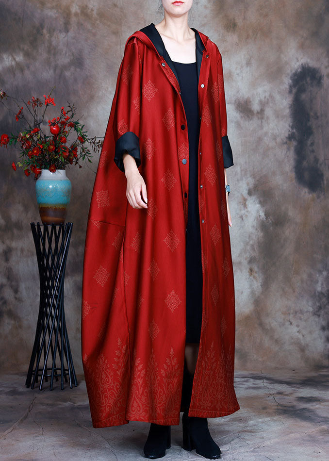 Red Satin trench coats asymmetrical design button Spring