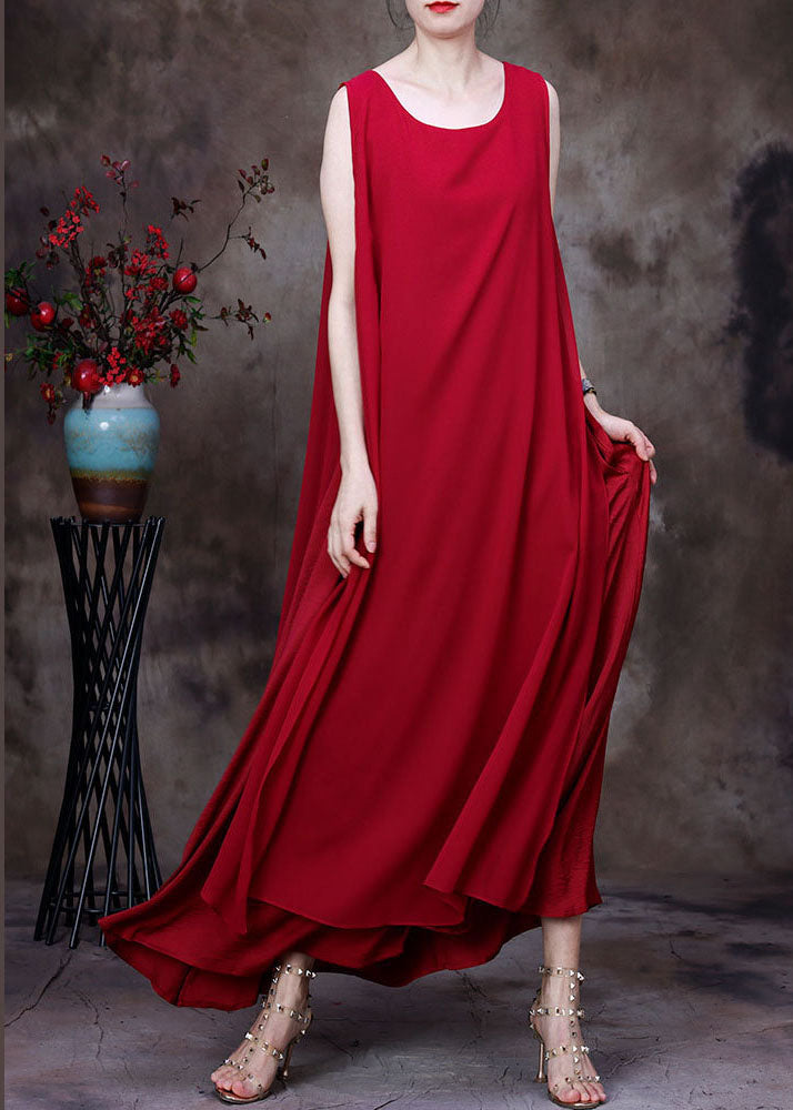 Rotes, seitlich offenes Chiffon-Feiertags-Strandkleid zum Schnüren, ärmellos