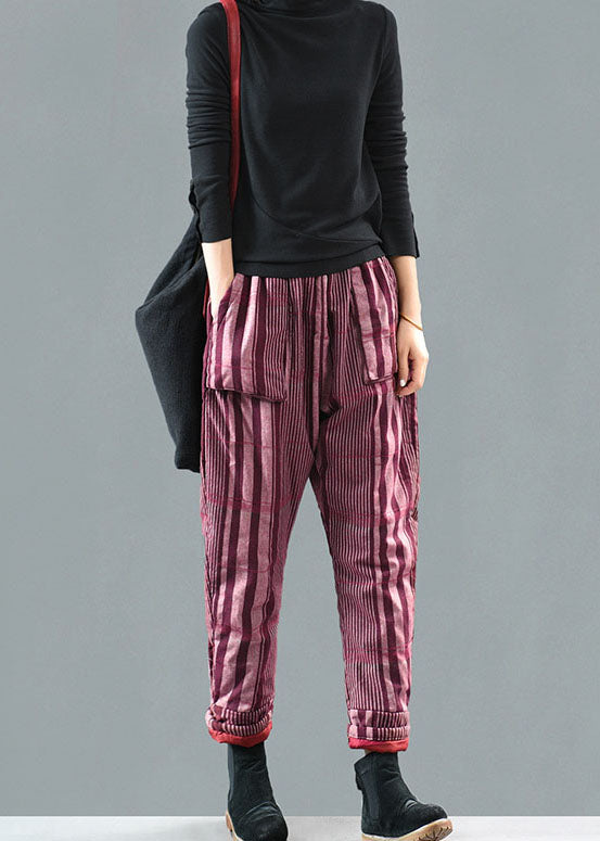 Red Striped Fine Cotton Filled Pants Winter