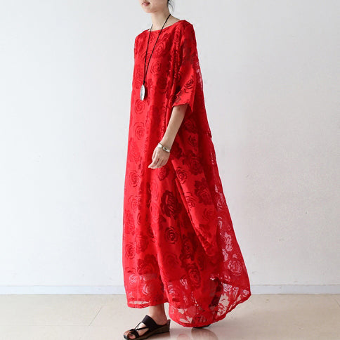 Red roses tulle chiffon caftans maxi dresses causal gown plus size clothing