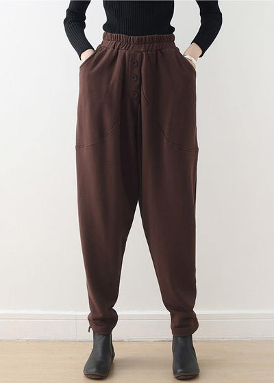 Relaxed and casual Harem Pants new style brown trousers in autumn and winter long pants - SooLinen