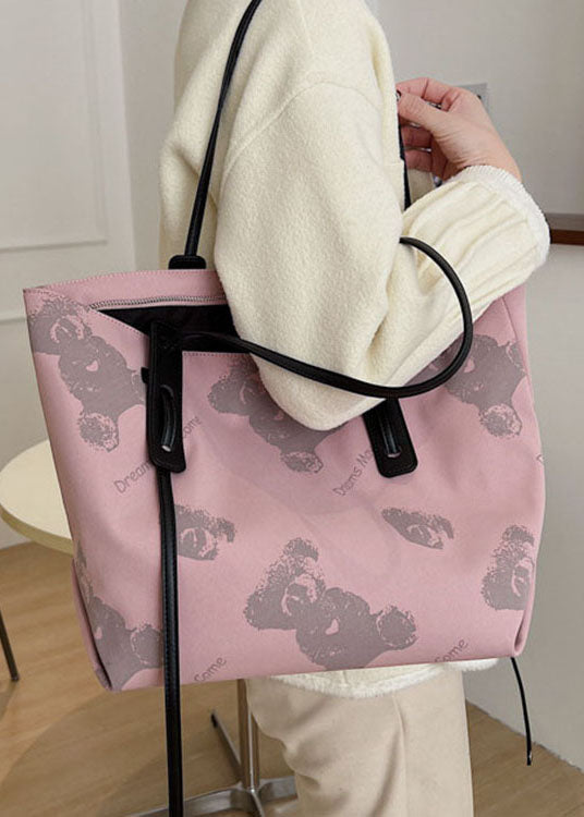 Retro Pink Cartoon Bear Print nylon Tote Handbag