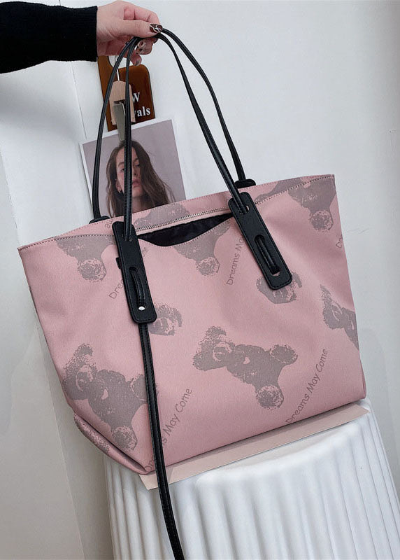 Retro Pink Cartoon Bear Print nylon Tote Handbag