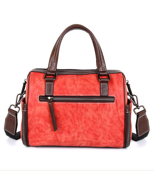 Retro Red Embossing Paitings Calf Leather Tote Handbag