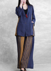 Retro fashion blue two-piece suit female casual small suit + wide-leg pants autumn style - SooLinen