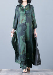 2024 thin green print chiffon wide-leg pants two-piece suit