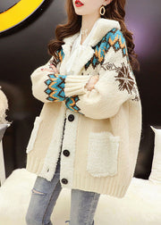 Simple Beige Peter Pan Collar Button Winter Knit Sweater Coat