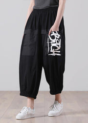 Simple Black Graphic Pockets Pants Summer Cotton - SooLinen