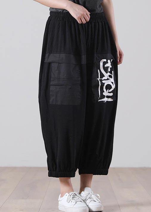 Simple Black Graphic Pockets Pants Summer Cotton - SooLinen