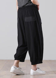 Simple Black Graphic Pockets Pants Summer Cotton - SooLinen