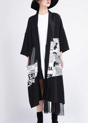 Simple Black Graphic Summer Patchwork Cardigan Long - SooLinen