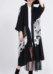 Simple Black Graphic Summer Patchwork Cardigan Long - SooLinen