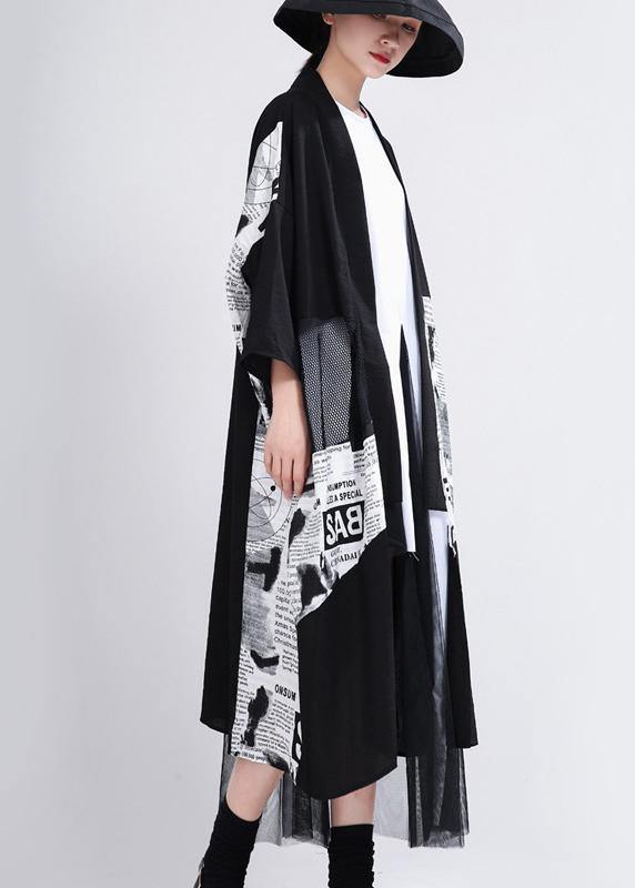 Simple Black Graphic Summer Patchwork Cardigan Long - SooLinen