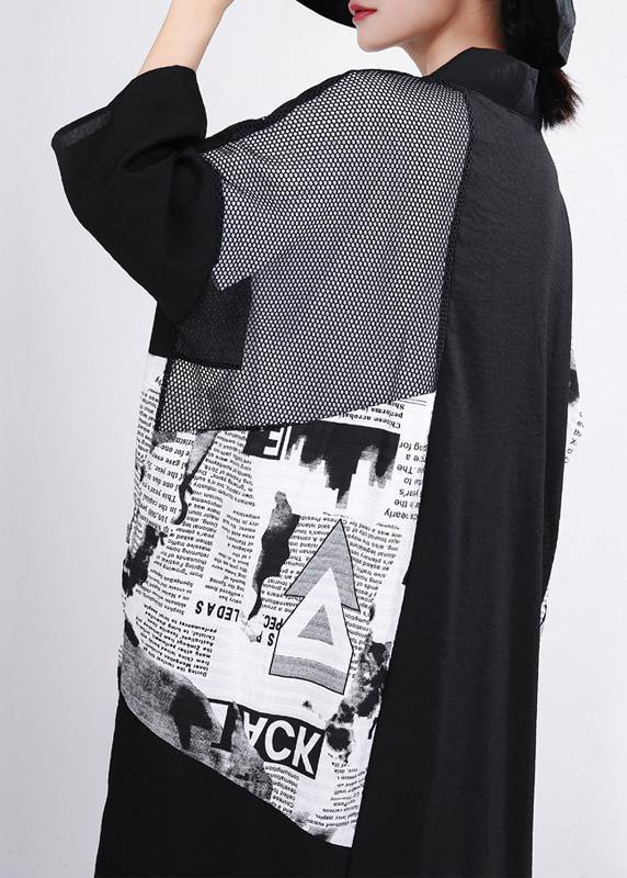 Simple Black Graphic Summer Patchwork Cardigan Long - SooLinen