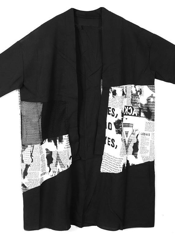 Simple Black Graphic Summer Patchwork Cardigan Long - SooLinen