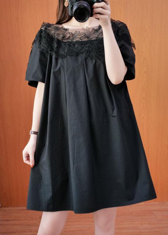 Simple Black O-Neck Patchwork Summer Tulle Party Dresses Short Sleeve - SooLinen