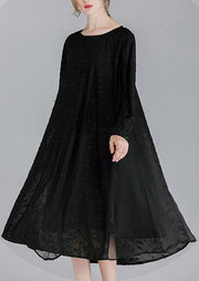 Simple Black Patchwork Chiffon Long Sleeve Spring Summer Dress - SooLinen