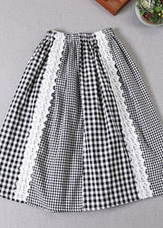 Simple Black Patchwork White Plaid Fall A Line Skirt - SooLinen