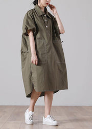 Simple Black Pockets Cotton long shirts Summer Dress - SooLinen