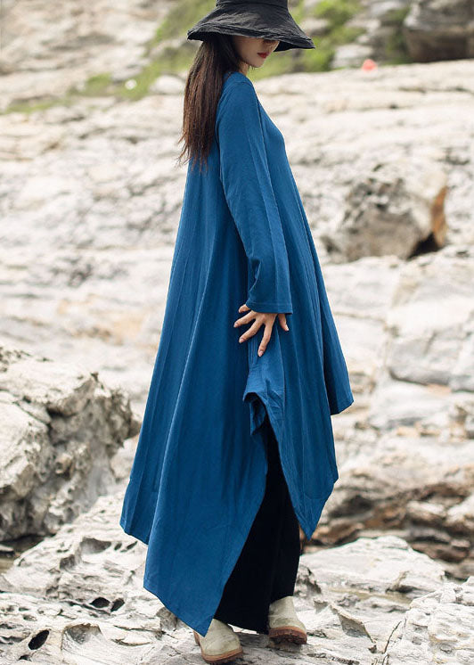 Simple Blue Asymmetrical Casual Cotton Dress Spring