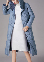 Simple Blue Button Pockets slim fit Winter Duck Down Coats