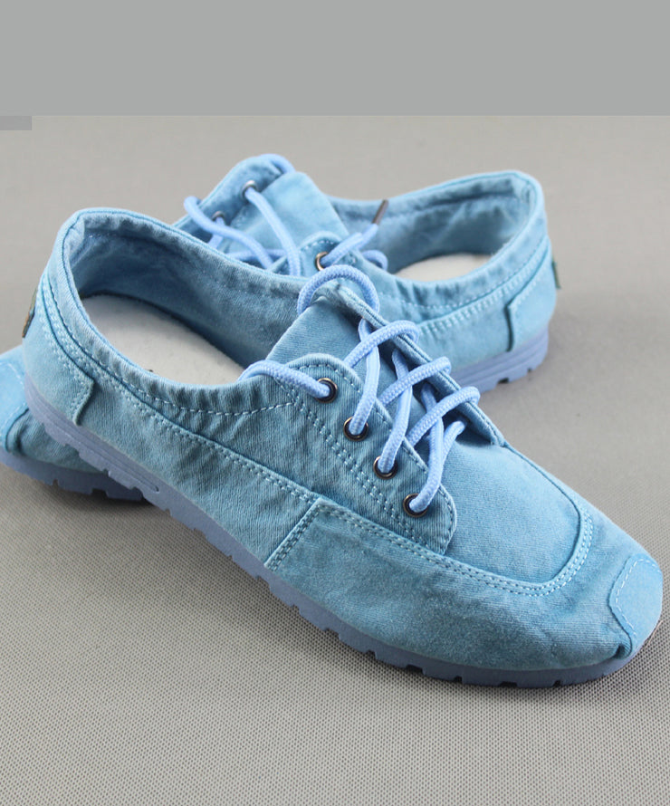 Simple Blue Cotton Fabric Flat Shoes For Women Cross Strap Flat Shoes