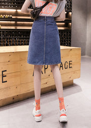 Simple Blue Pocket Button Cotton Denim Wraped Skirt Summer