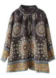 Simple Chocolate Patchwork Print Fall Long sleeve Top