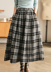 Simple Chocolate Pockets Plaid Cotton Skirts Spring