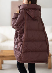 Simple Chocolate Zip Up Loose Duck Down Down Coats Winter