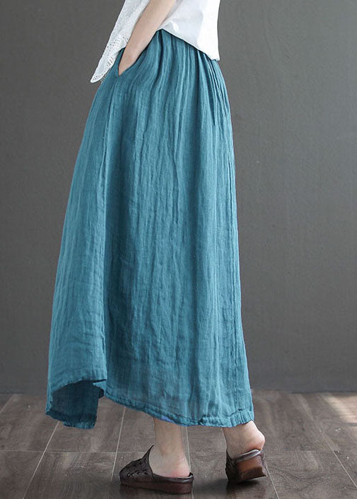 Simple Dark Blue Elastic Waist Double-deck Linen Skirts Summer