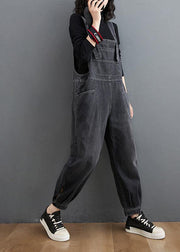 Simple Denim Black Casual Pants Unique Spring Jumpsuit Pants - SooLinen