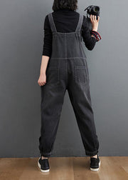 Simple Denim Black Casual Pants Unique Spring Jumpsuit Pants - SooLinen