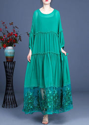 Simple Green Patchwork Lace Embroideried Hollow Out Summer Dress - SooLinen