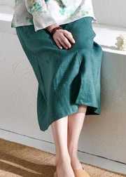 Simple Green Pencil Pockets Patchwork Summer Skirt Linen - SooLinen