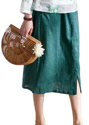 Simple Green Pencil Pockets Patchwork Summer Skirt Linen - SooLinen