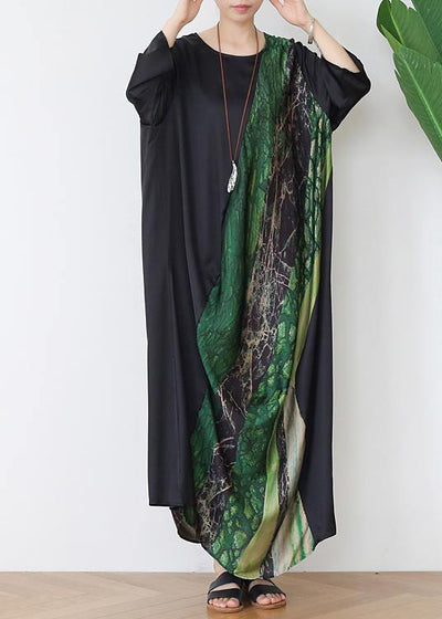 Simple Green Print Chiffon Patchwork Summer Maxi Dresses - SooLinen