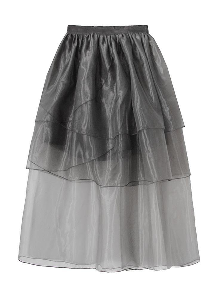 Simple Grey Ruffles Cinched  Skirts Summer - SooLinen