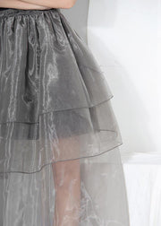 Simple Grey Ruffles Cinched  Skirts Summer - SooLinen