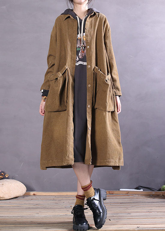 Simple Khaki Button side open Corduroy Coats Spring