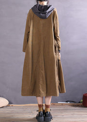 Simple Khaki Button side open Corduroy Coats Spring