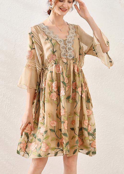 Simple Light Purple Embroidery Chiffon Patchwork Summer Vacation Dresses - SooLinen