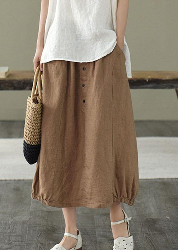 Simple Mulberry Retro Patchwork Pockets Summer Linen Skirt - SooLinen